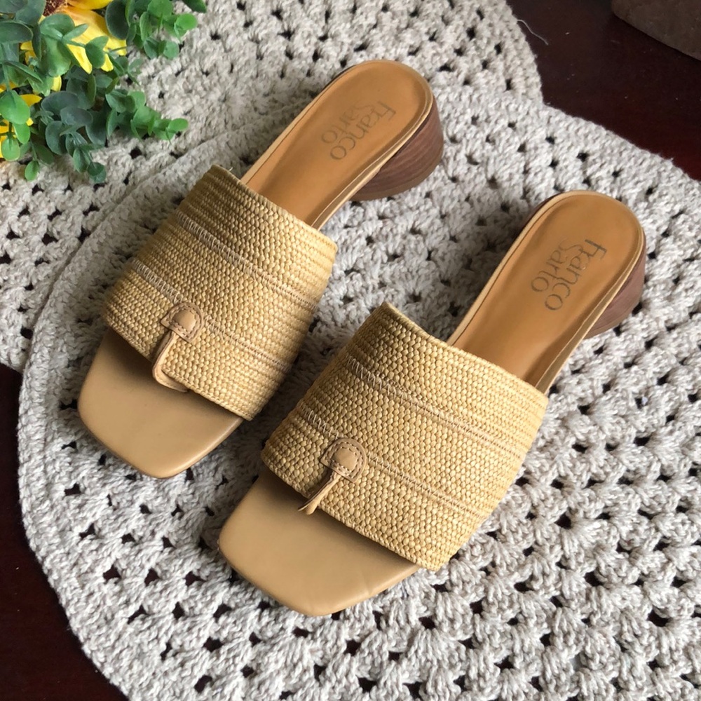 Franco Sarto Beige Woven Slip-On Mules